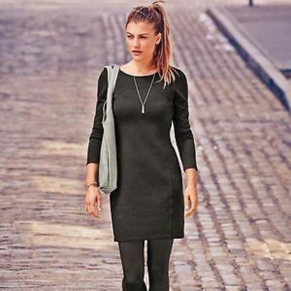Athleta Illusion Black Long Sleeve  Dress Sweater Stretch Mini Size Extra Small